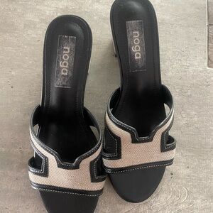 Women's Black and Cream Sandals